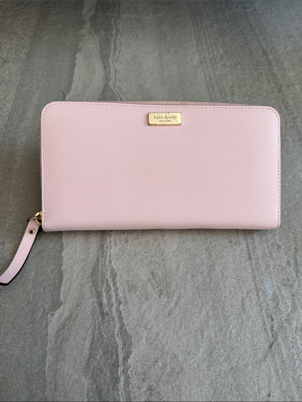 kate spade Blush Pink Zip-Around Wallet with Gold Hardware